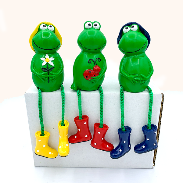 3Pcs / Set Cute Resin Green Frogs Garden Decor Ornaments & Statues