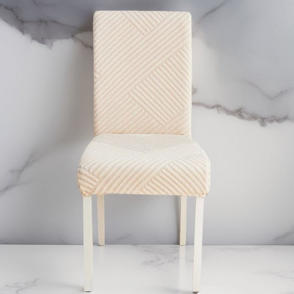Beige Knitted Lines Chair Cover Anti Dirt Elastic Material For Dining Room Kitchen Slipcovers