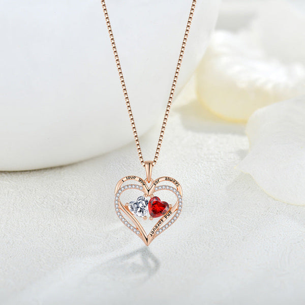S925 Silver Double Love Necklace With Rhinestones Heart Shaped Valentine's Day Gift Necklaces & Pendants