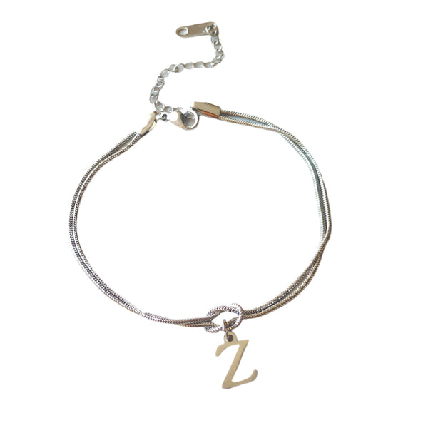 Veile Studios Letter A Z Love Knot For Women Couple Gold Colour Dainty Snake Chain Bracelets
