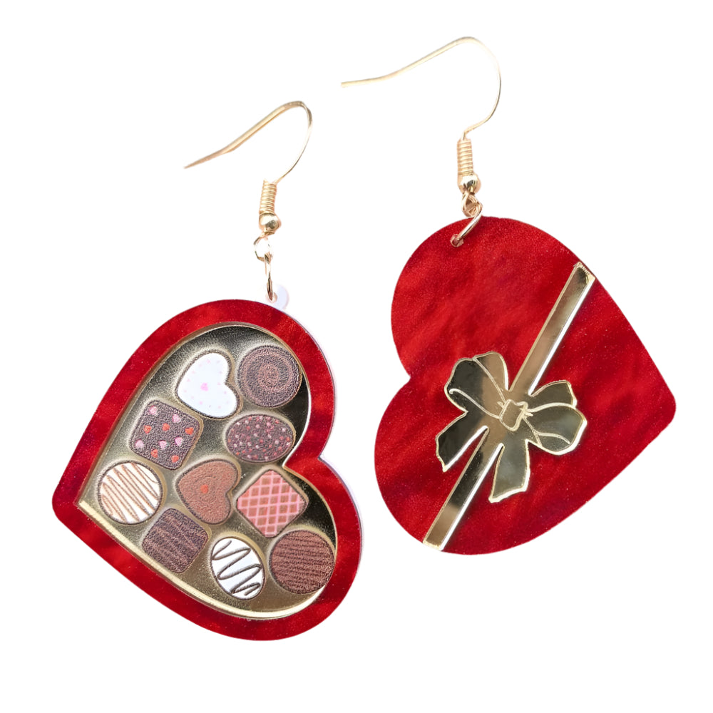 Veile Studios Valentines Day Red Gift Box Heart For Women Romantic Ice Cream Drop Jewelry Earrings