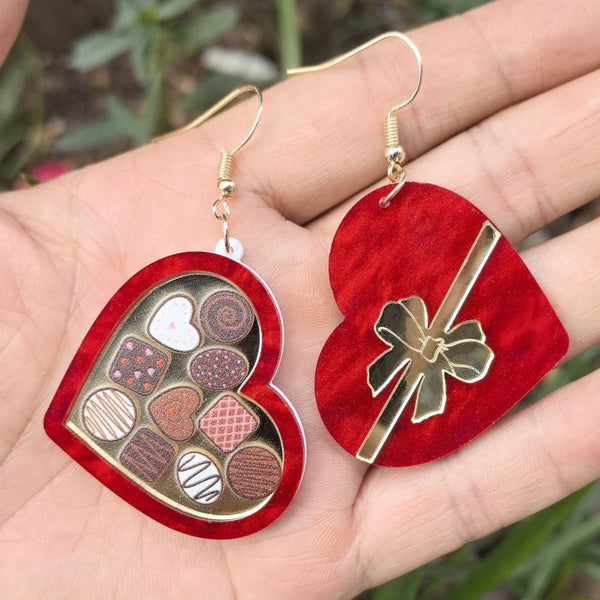 Veile Studios Valentines Day Red Gift Box Heart For Women Romantic Ice Cream Drop Jewelry Earrings