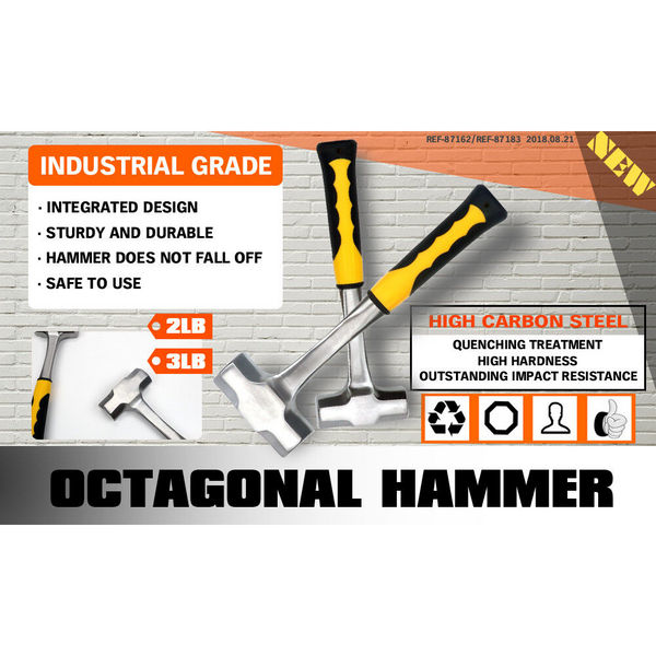 Horusdy 2Lb+3Lb Steel Hammer Double Octagonal Heavy Duty Solid Forged Rubber Grip Handle Hammers & Mallets