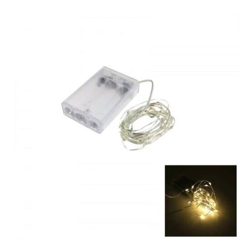 2M 20 Led Silver Wire Strip Light Battery Operated 1Pc Warm White