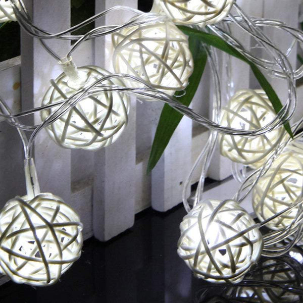 Indoor 2M / 6M Led Rattan Balls Battery Powered Decoration String Lights