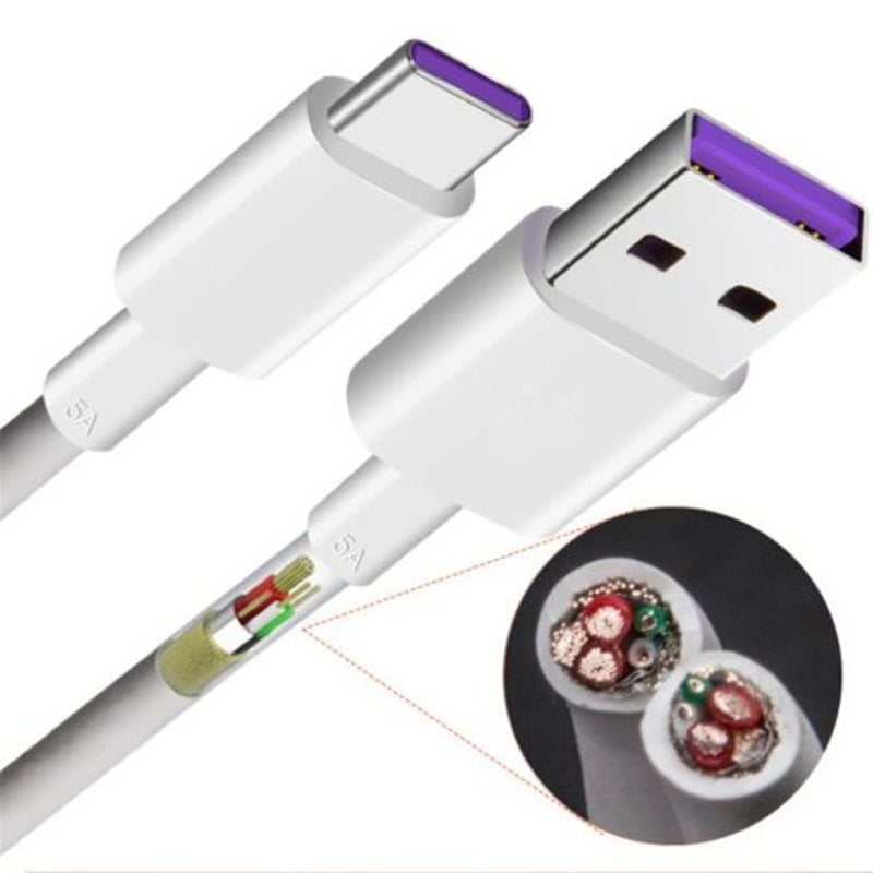 2M 5A Usb Type C Super Fast Charge Cable For Huawei P30 Pro / Mate 20 White Cables & Adapters