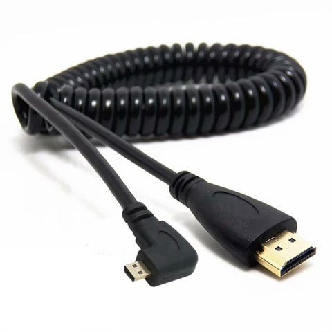 2M Hdmi Compatible To Right Left Angle Mini Micro Male Stretch Spring Curl Flexible Cable V1.4 Dslr