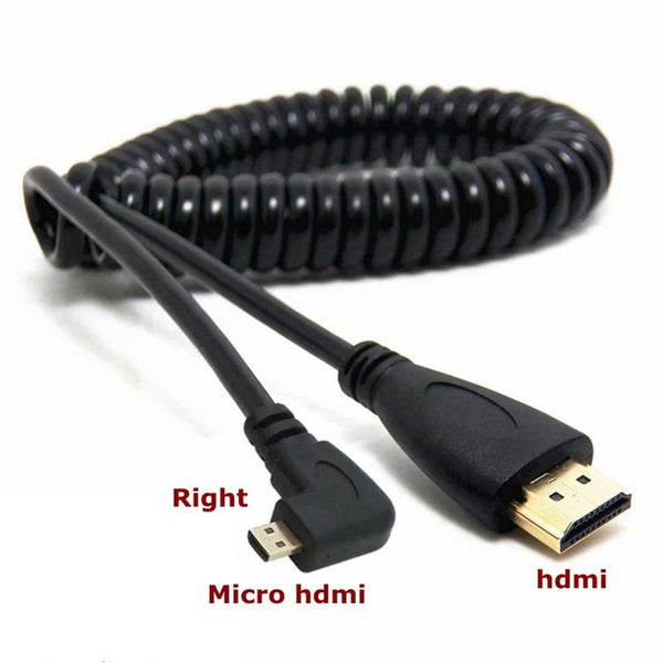 2M Hdmi Compatible To Right Left Angle Micro Male Stretch Spring Curl Flexible Cable V1.4 Dslr Video Cables & Adapters