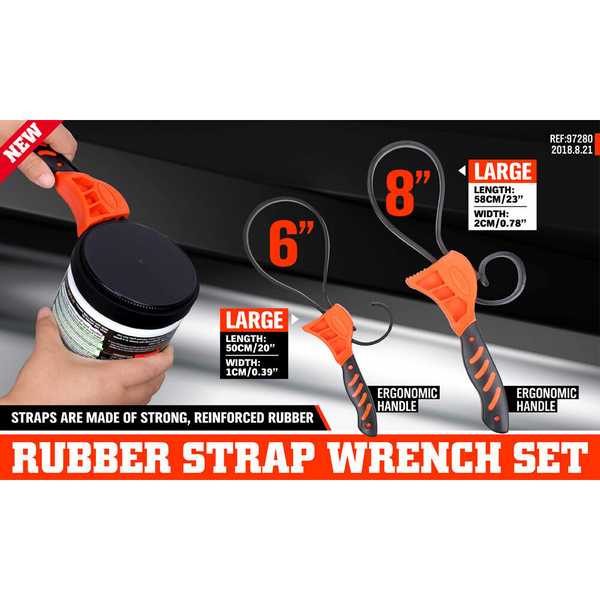 2Pc Adjustable Strap Wrench Rubber Belt Spanner Multi-Purpose Jar Opener Filter