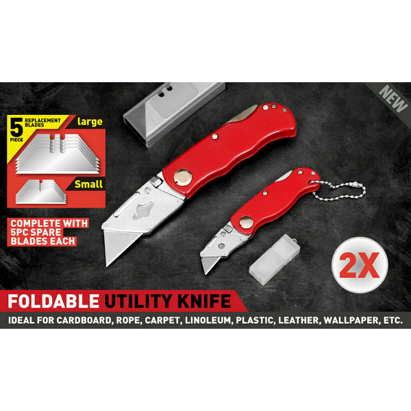 2Pc Folding Utility Knife Aluminium Handle & 10 Spare Stanley Blades Craft New