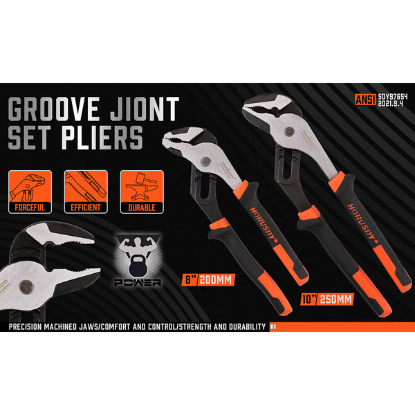 2Pc Groove Joint Pliers 8 & 10-Inch Multi Grip Non-Slip Heavy Duty Pipe Wrench