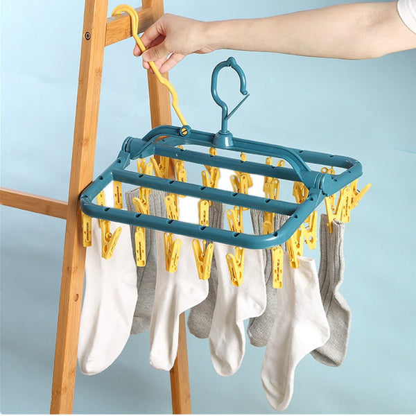 Clothes Hangers 32 Clips Foldable Clothes Drying Rack Windproof Laundry Dryer Hanger