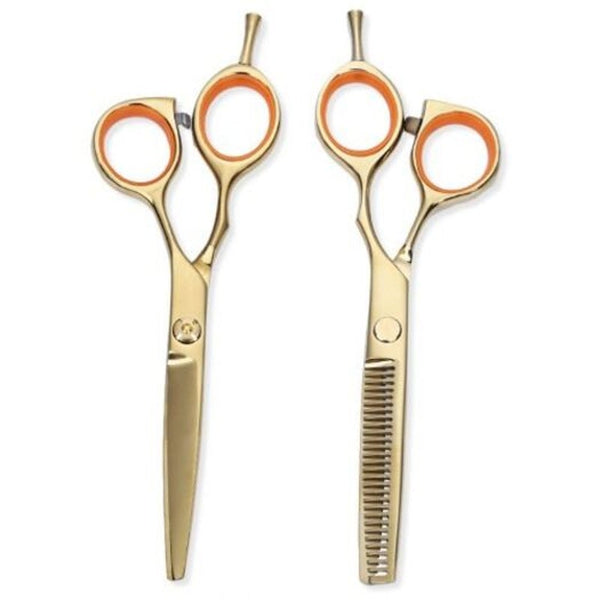 2Pcs 5.5 Inch 440C Titanium Hairdressing Scissors Shears Kit Barber Thinning Cutting Set Golden Scissors & Shears