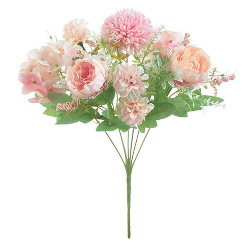 9 Heads 4 Buds Peony Artificial Flower Bouquet Floral Decor Light Pink
