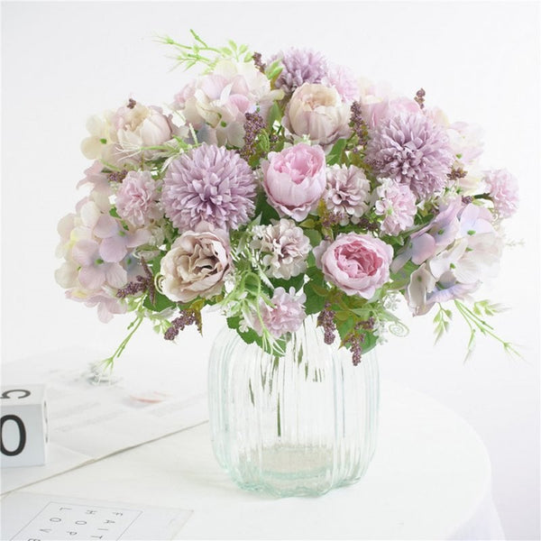 9 Heads 4 Buds Peony Artificial Flower Bouquet Floral Decor Light Purple