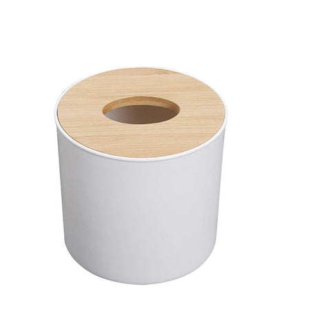 Bamboo Cover Round Shape Tissue Box Storage Dispenser Holder Dust Proof With Lid