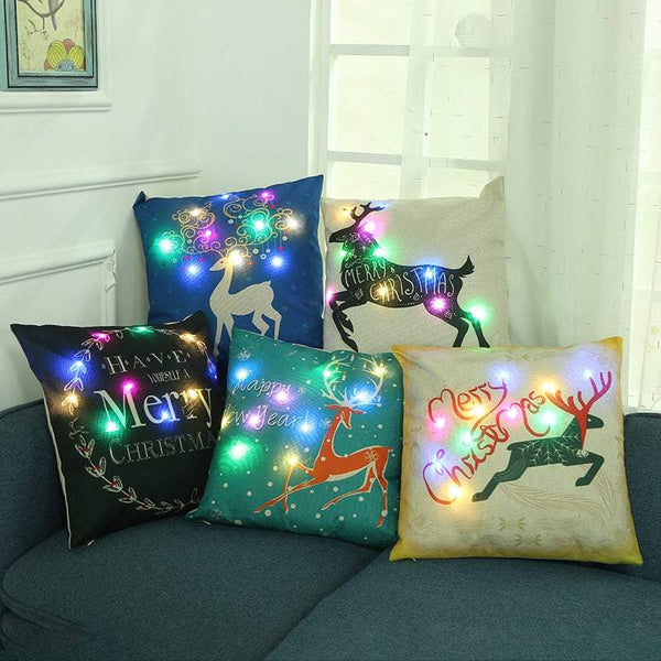 Christmas Led Lights Linen Cushion Covers Bed Sofa Decor Cushions & Decorative Pillows