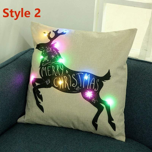 Christmas Led Lights Linen Cushion Covers Bed Sofa Decor Cushions & Decorative Pillows