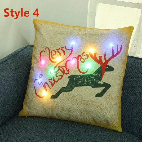 Christmas Led Lights Linen Cushion Covers Bed Sofa Decor Cushions & Decorative Pillows