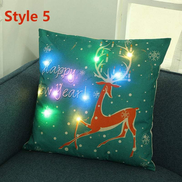 Christmas Led Lights Linen Cushion Covers Bed Sofa Decor Cushions & Decorative Pillows