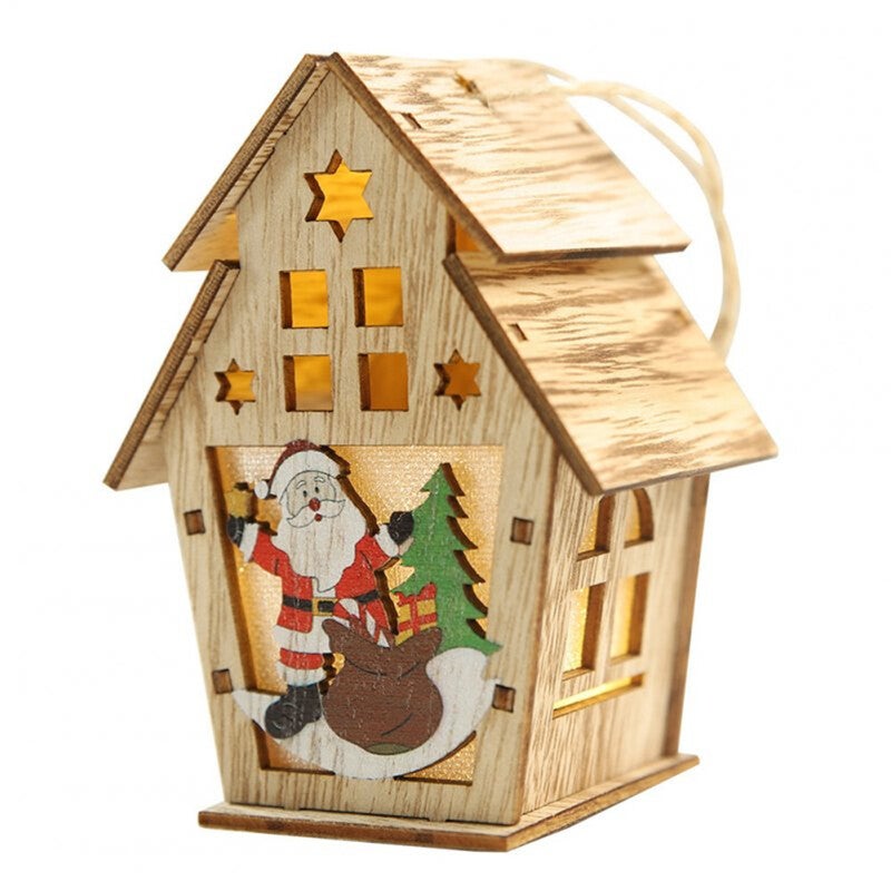 Seasonal Decorations Wooden Xmas Light Decoration Colourful Cabin Ornaments Double Layer Santa Claus