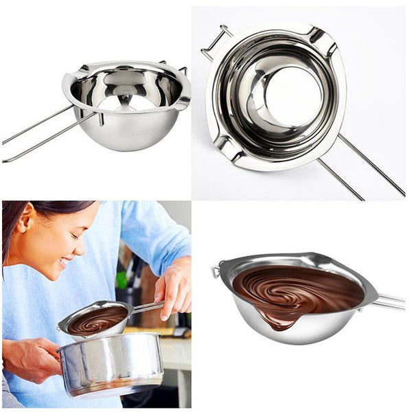 2Pcs Stainless Steel Chocolate Pot Butter Milt Melt Ting Bowl Long Grip Handle Other Cookware
