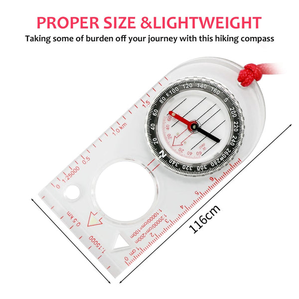 2Pcs Luminous Compass Map Ruler Dial Direction Waterproof Transparent Outdoor Tool Military Portable Camping Refined Compasses