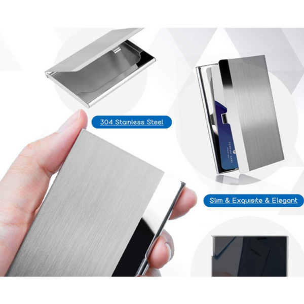 2Pcs Office Stainless Steel Metal Business Card Box Exhibition Storage Id & Document Holders
