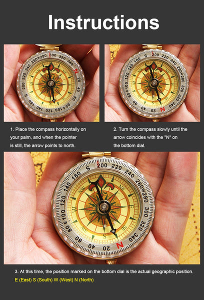 2Pcs Portable Compass Navigation Outdoor Activities Camping Hiking Brass Gold Pocket Watch Retro High Quality