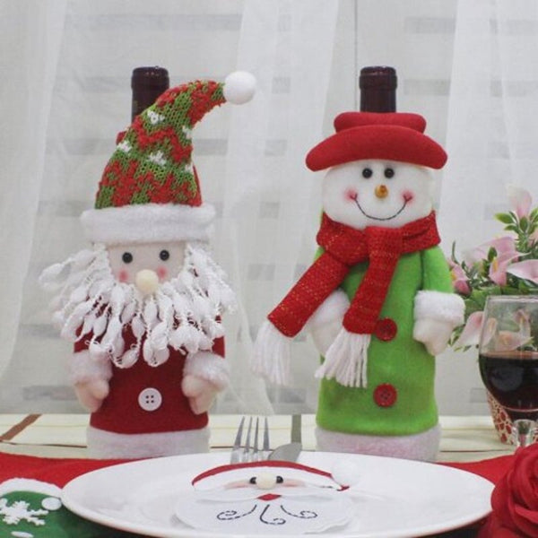 2Pcs Santa Claus And Snowman Shape Winebottle Covers Colorful
