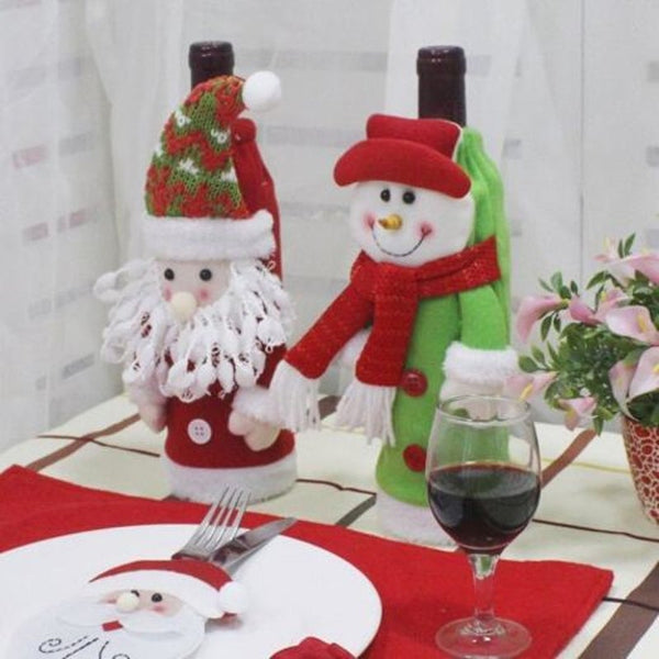 2Pcs Santa Claus And Snowman Shape Winebottle Covers Colorful