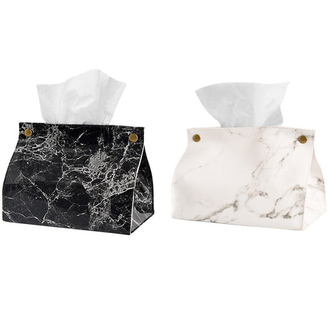 2Pcs Set Black White Pu Leather Napkin Holder Cosmetic Bag Kitchen Bath Storage Organizer Box