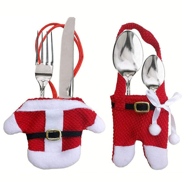 2Pcs / Set Christmas Fork Holders Santa Claus Pants Knife Bag Cases Tableware