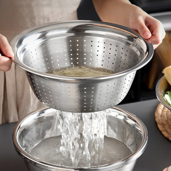 2Pcs Wash Rice Vegatable Plates Bowls Multifunction Thickening Deepen Stainless Steel Leak Basin Water Filter Set Drain Stoppers & Strainers