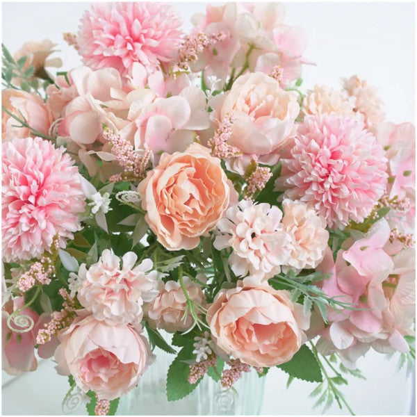 9 Heads 4 Buds Peony Artificial Flower Bouquet Floral Decor Light Pink