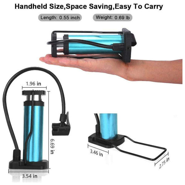 Mini Bike Floor Pump Foot Activated Bicycle Mountain Air Tire Blue Pumps