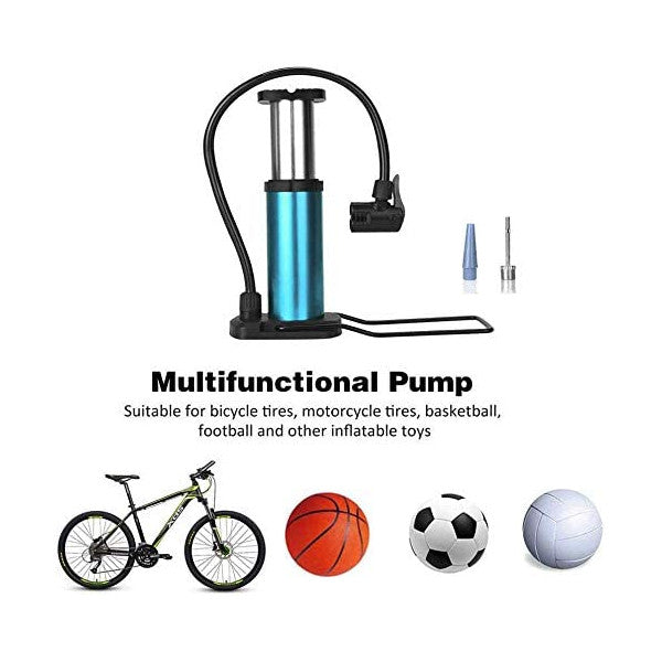 Mini Bike Floor Pump Foot Activated Bicycle Mountain Air Tire Blue