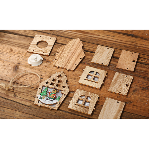 Seasonal Decorations Wooden Xmas Light Decoration Colourful Cabin Ornaments Double Layer Santa Claus