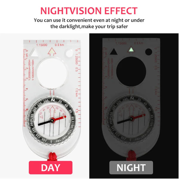 2Pcs Luminous Compass Map Ruler Dial Direction Hunting Waterproof Transparent Outdoor Tool Military Portable Camping Refined