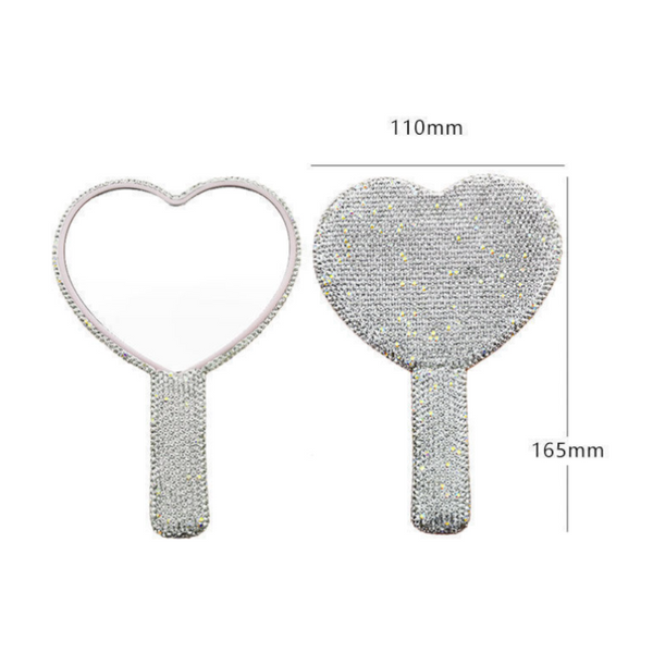 2Pcs Pink Glamorous Diamond Encrusted Heart Handheld Mirror Luxe High Definition Makeup Essential Makeup Mirrors