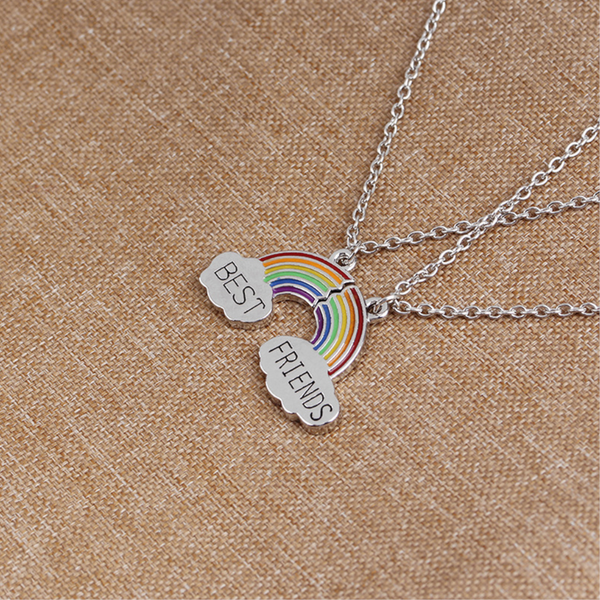 2Pcs Rainbow Cloud Stitching Best Friends Pendant Necklace For Good Friend's Gift