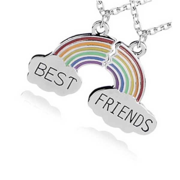 2Pcs Rainbow Cloud Stitching Best Friends Pendant Necklace For Good Friend's Gift