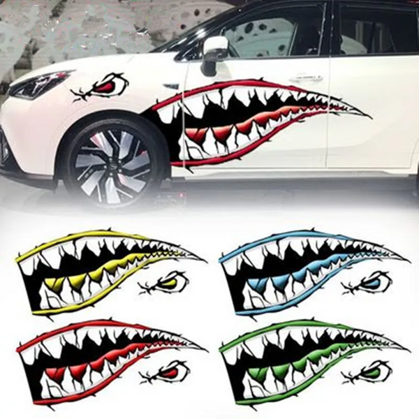 Shark Mouth Series Reflective Car Body Sticker Windows Blue