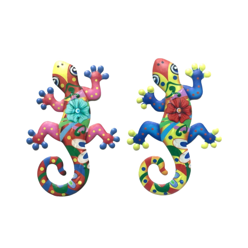 2Pcs Metal Gecko Art Craft Sculptures Lizard For Outdoor Backyard Porch Lawn Fence Garden Wall Decor Wall Hangings