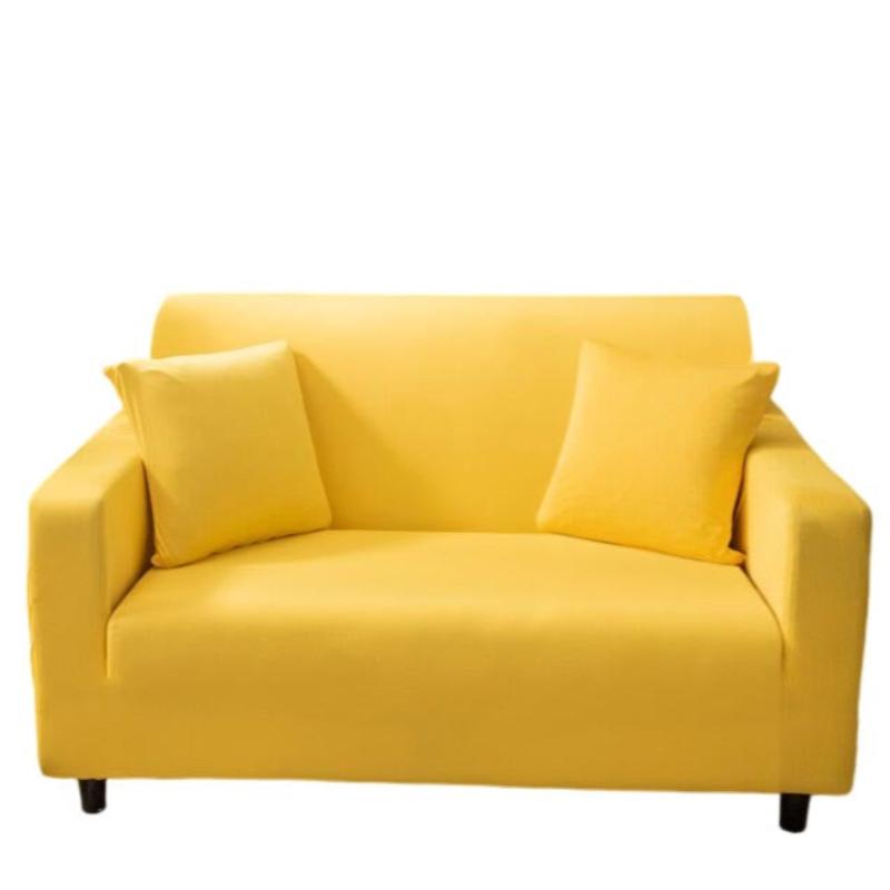 2 Seater Sofa Cover Plain Yellow Elastic Stretchable Slipcover For Living Room Slipcovers