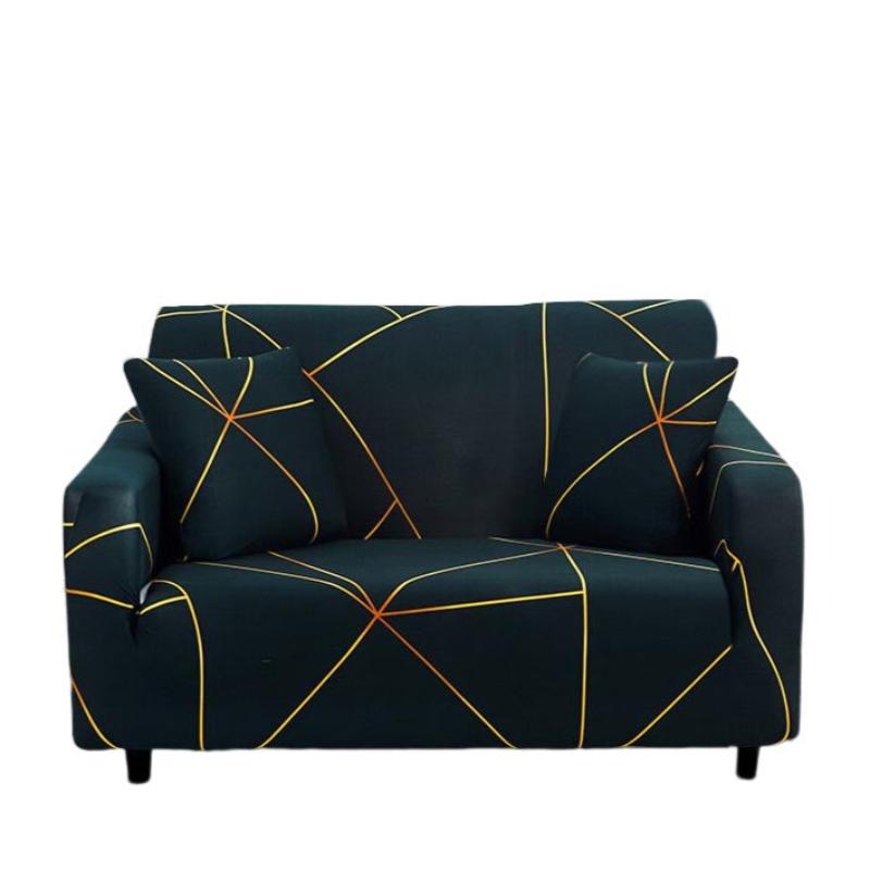 2 Seater Sofa Cover Dark Green Linear Style Elastic Stretchable Slipcover Slipcovers