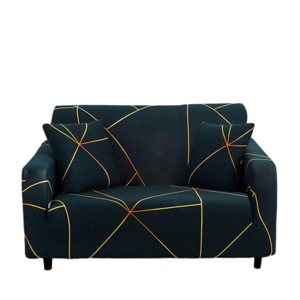 2 Seater Sofa Cover Dark Green Linear Style Elastic Stretchable Slipcover Slipcovers