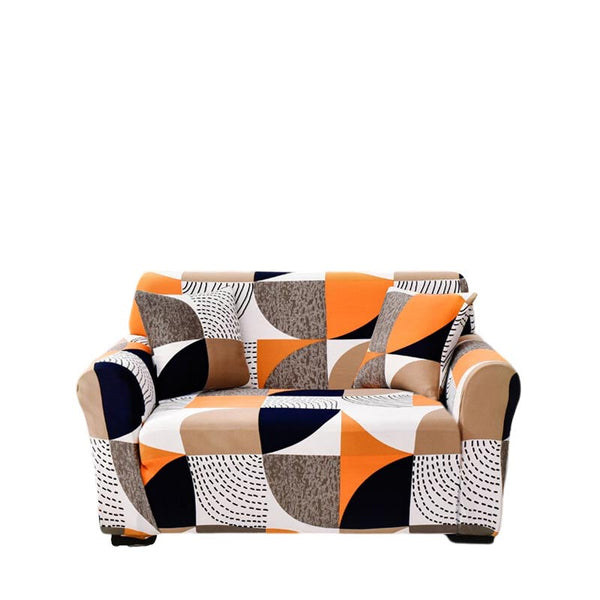 2 Seater Sofa Cover Orange Geometric Style Protection For Living Room Slipcovers