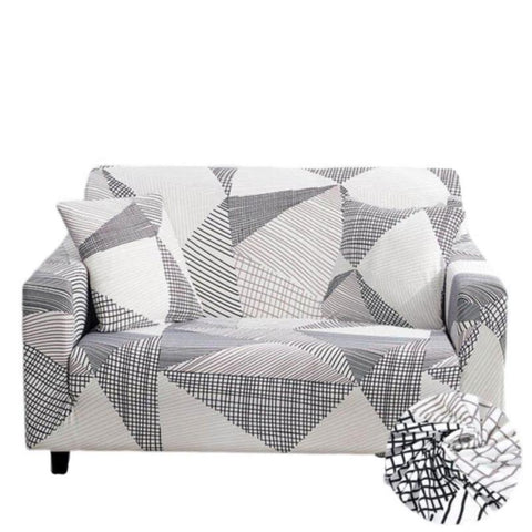2 Seater Sofa Cover White Geometric Style Elastic Stretchable Slipcover Slipcovers
