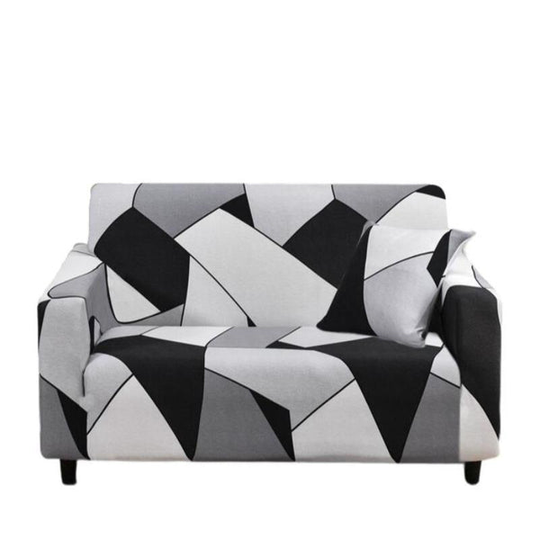 2 Seater Sofa Cover Black White Geometric Style Elastic Stretchable Slipcover Slipcovers